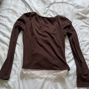 Brown and white long sleeve shirt - S